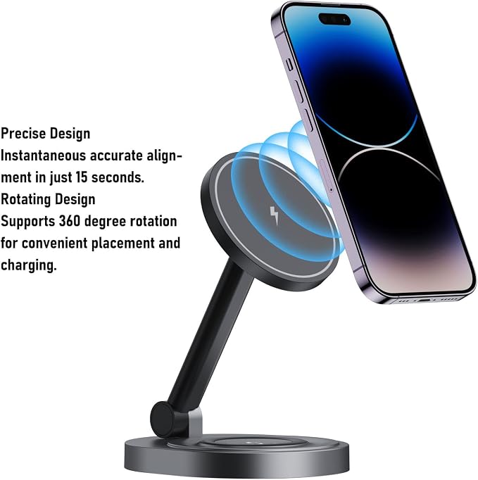 banapoy 2026 3 in 1 Charging Station for 16 15 14 13 12 Series 360 Degree Rotating Magnetic Fast Charging Wireless Charger Stand Station with Indicator Light