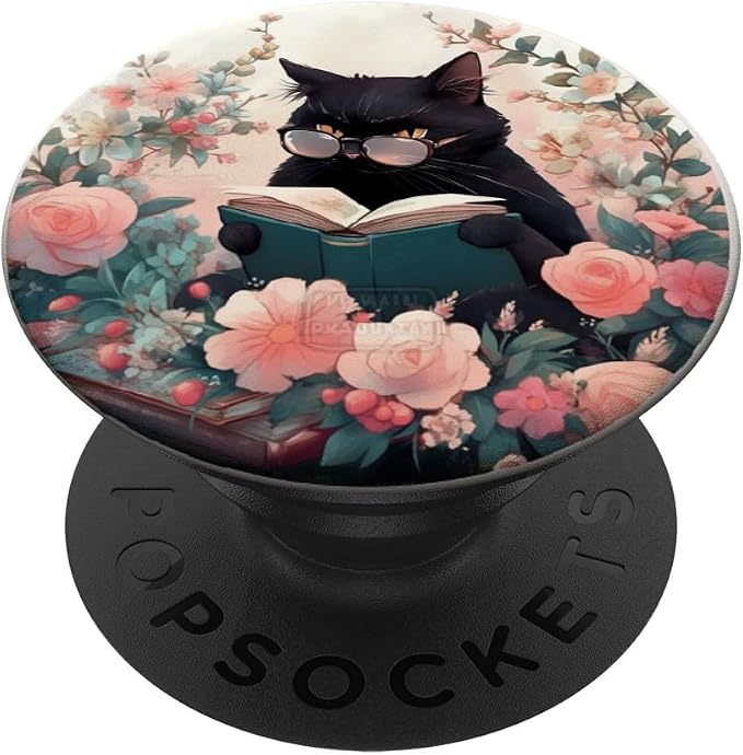 Book Lover Cat Owner Bookworm Reading Literature Librarian PopSockets Adhesive PopGrip