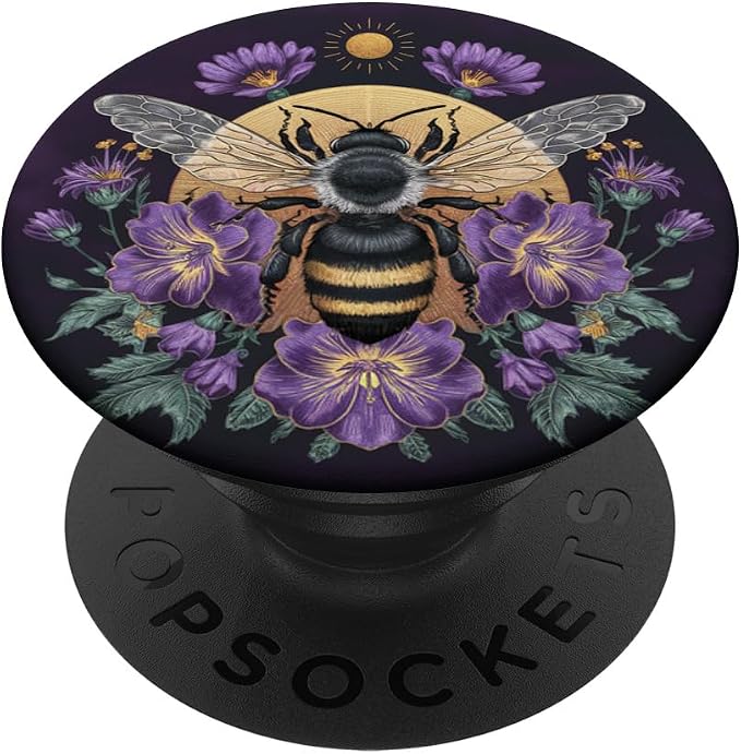 Honey Bees and Purple Flower Botanical Bumblebee Lush Floral PopSockets Adhesive PopGrip