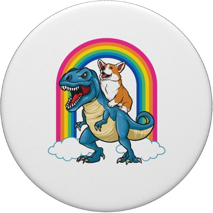Rainbows Corgi TRex Dinosaur Novelty Apparel and More PopSockets Adhesive PopGrip