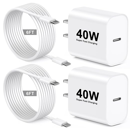 iPhone 17 Fast Charger Block[MFi Certified] 2Pack 40W USB C Wall Charger Plug with 6FT Long USB C to C Charging Data Sync Cable for Apple iPhone 17/17Air/17Pro Max/16 Pro Max/16Pro/16/15ProMax/15Pro