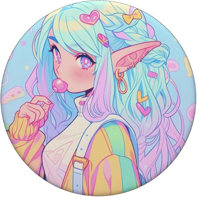 Anime Girl Pastel Kawaii Waifu Elves Girl PopSockets PopGrip for MagSafe