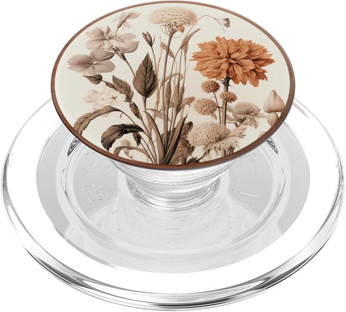 Boho Aesthetic Minimalist Floral Art Cream Light Brown PopSockets Adhesive PopGrip