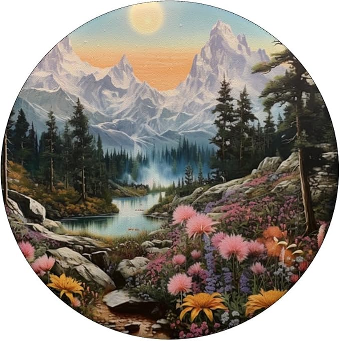 Mountains Landscape With Trees And Flowers Floral Nature PopSockets Adhesive PopGrip
