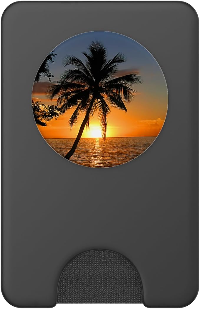 Realistic Sunset Ocean Palm Tree Photo Tropical Sunrise PopSockets Adhesive PopGrip