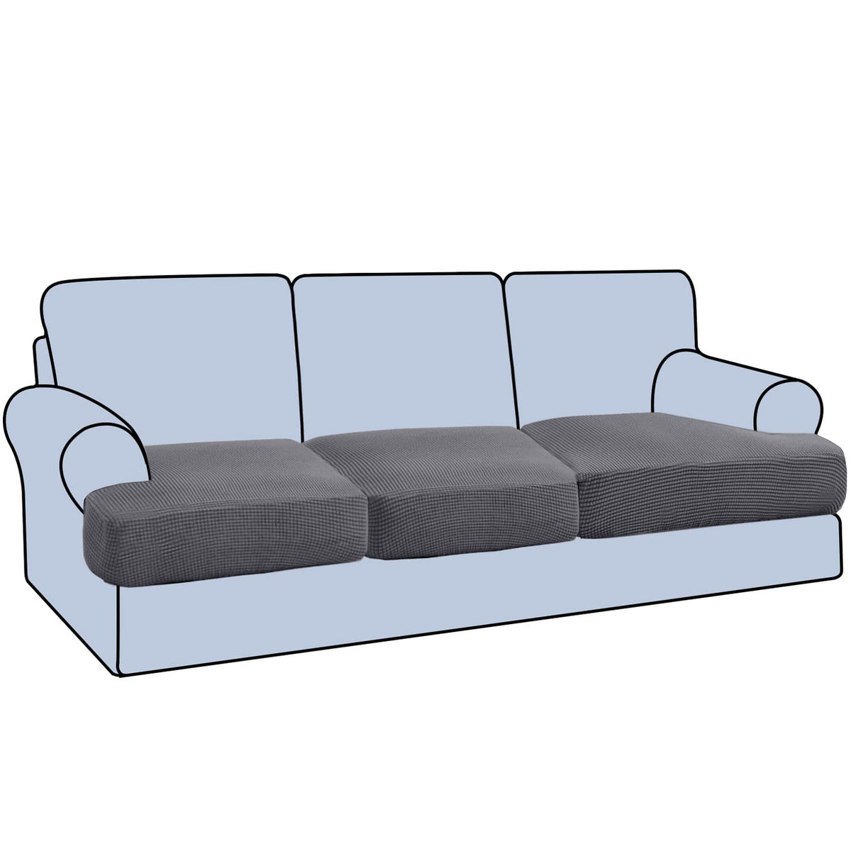 H.VERSAILTEX Stretch 3 Piece T Cushion Sofa Slipcovers Individually Sofa Cushion Covers for 3 Cushion Couch Sofa Seat Cushion Covers with Elastic Bands Featuring Thicker Jacquard Fabric, Gray