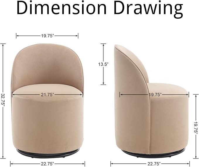 Modern Barrel Dining Chairs Set of 6, Swivel Base Khaki Accent Chair 360°Rotating Vanity Chair Mid-Century Dining Side Chair Kitchen Chair for Living Room, Bedroom, Home, Office, Kitchen