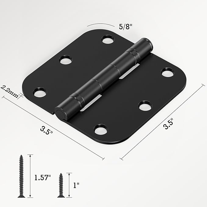 1 Pack Ball Bearing Door Hinges Matte Black 3.5 Inch 5/8" Radius Round Anti Squeak Interior 3-1/2"Flat Iron Bifold Standard Office Bedroom Indoor for Doors 3 ½" Hardware Home House Decor Accessories