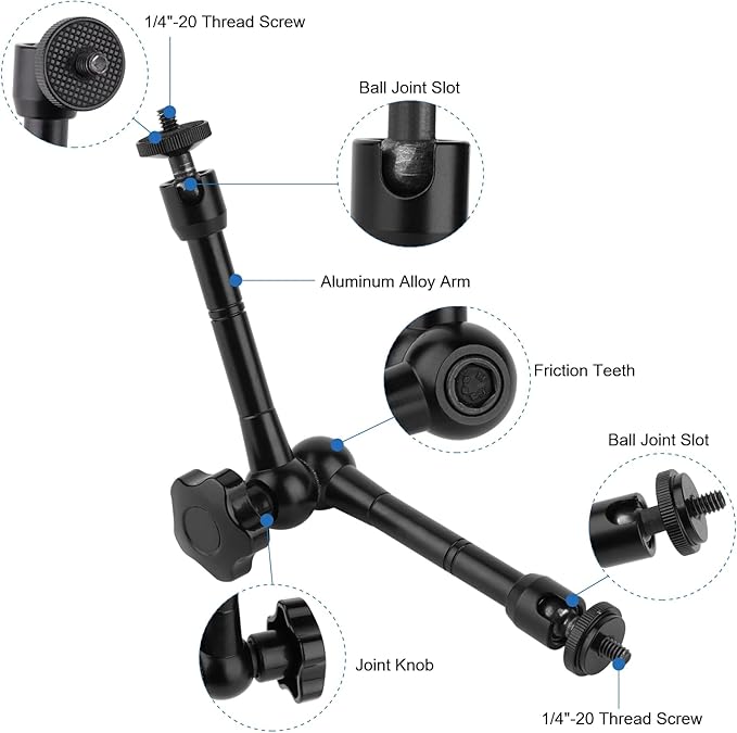 Mippko Camera Super Crab Clamp Mount,10" 360° Adjustable Aluminium Magic Arm Holder,1/4"-20 Thread for Video Light / Insta360 / Canon Nikon DSLR Cameras,Adapter for GoPro Hero 13/12/11/10/9/8/7/6/5