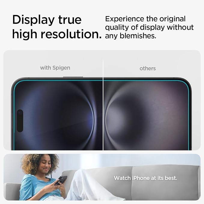 Spigen GlasTR EZ FIT Screen Protector for iPhone 16/15 | 9H+ tempered glass Scratch resistance auto-align tray Lab-tested 100% clarity Original touch Case-friendly 2 Pack