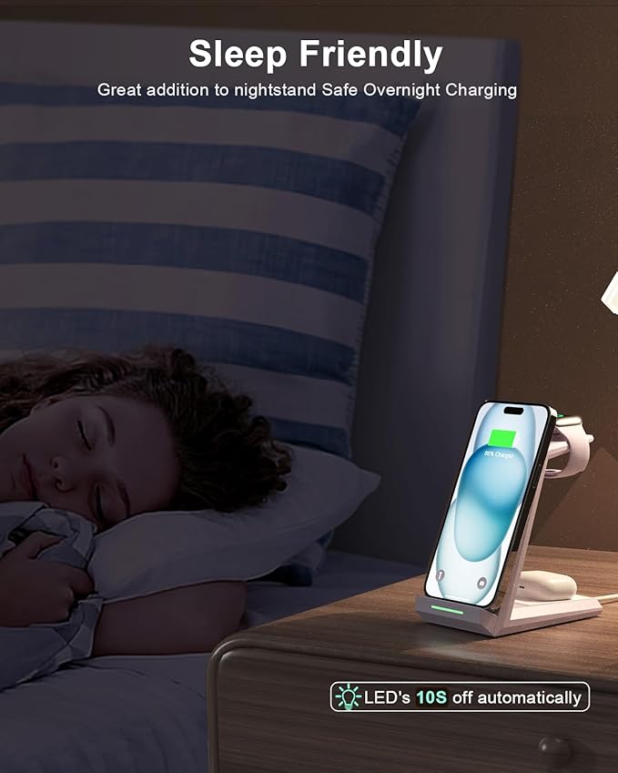 Wireless Charging Station for iPhone - ADADPU 3 in 1 Charger Stand for iPhone 16 15 14 13 12 11 Pro Max XR XS 8 Plus, Wireless Charging Dock for Apple Watch 8/7/SE/6/5/4/3/2, AirPods Pro/3/2 (Purple)