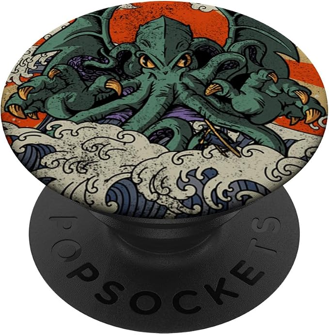 Kaiju Cthulhu Necronomicon Large Wave Off Kanagawa Kaijin PopSockets Adhesive PopGrip