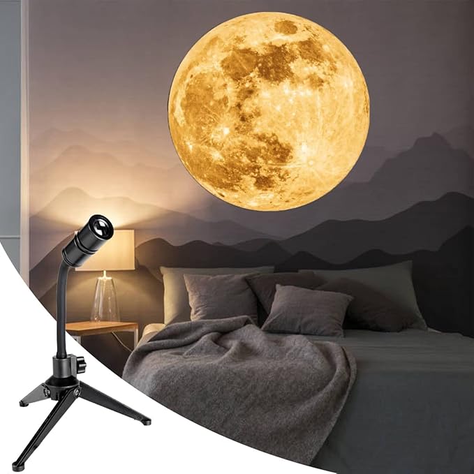 BODLYL Moon Projector Night Light, USB Powered 360 Degree Moon Lamp Romantic Atmosphere Night Light Projector for Bedroomr, Gift for Kids Moon Lover Couples Selfie Wall Ceiling Decor with Earth