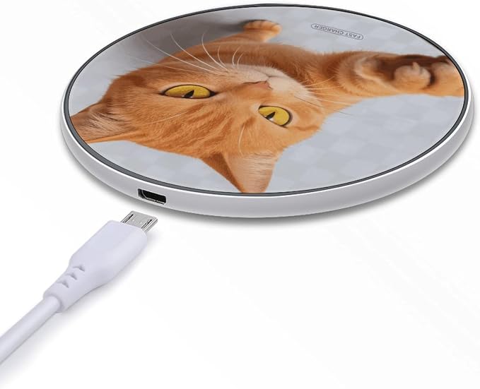 Cartoon Cat Orange Wireless Charger Portable 10W Fast Wireless Charging Pad Compatible with Phone Ultra-Thin Charging Station Lightweight Charger Mat for Travel Home Office Desk