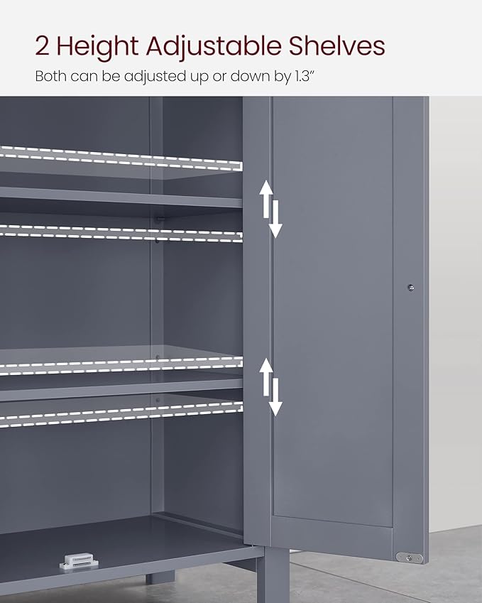 VASAGLE Floor Storage Cabinet, Freestanding Storage Unit with 2 Adjustable Shelves, for Bathroom Living Room Dining Kitchen, 11.8 x 23.6 x 31.5 Inches, Slate Gray UBCB60GY