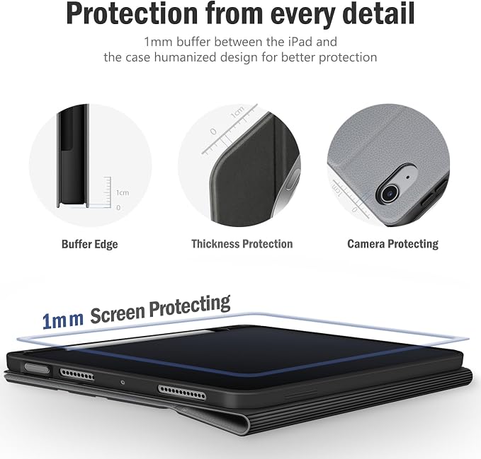 Antbox Case for iPad Air 11-inch M4/M3/M2 (2026/2025/2024) iPad Air 5th/4th Generation 10.9'' Vegan Leather with Pencil Holder Typing Angle Auto Sleep/Wake Muti-Stand (Black)
