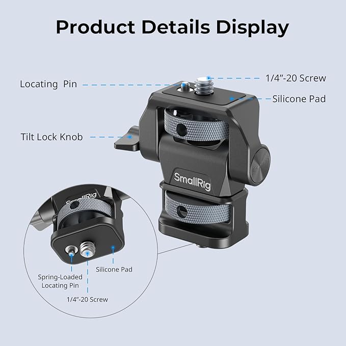 SmallRig Adjustable Camera Monitor Mount, 360° Swivel and 180° Tilt Monitor Holder, with 1/4"- 20 Screws, Bouncy Locating Pins, Anti-Twist Design, for Ninja V and V+ Monitors