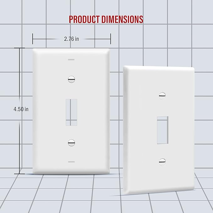 ENERLITES Toggle Light Switch Wall Plate, Gloss Finish, Standard Size 1-Gang 4.50" x 2.76", Unbreakable Polycarbonate Thermoplastic, 8811-W-40PCS, White (40 Pack)