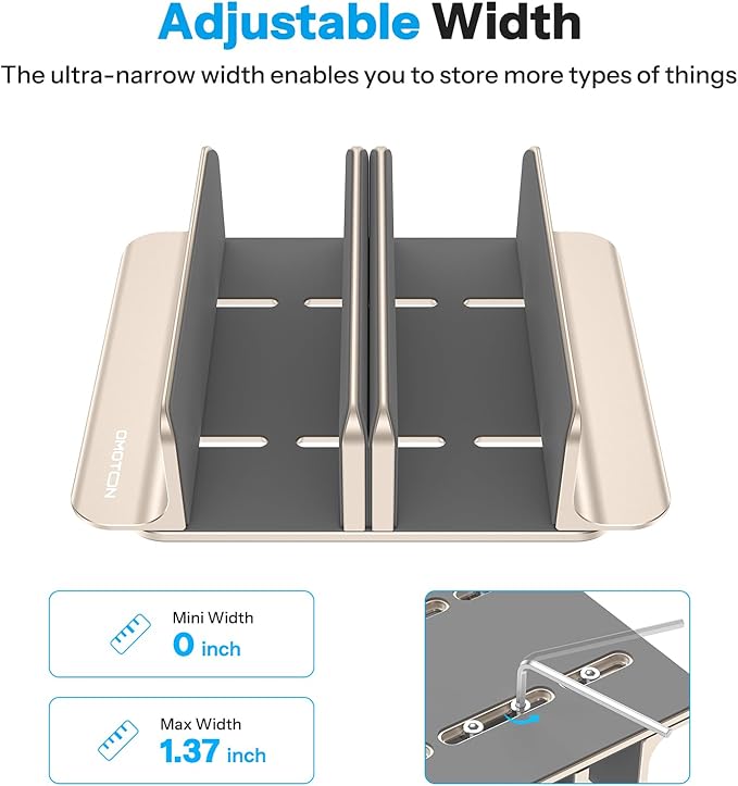 OMOTON 3-Slot Vertical Laptop Stand, Desktop Aluminum Stand for MacBook with Adjustable Dock Size, Fits All MacBook, Surface, Chromebook and Gaming Laptops (Up to 17.3 inches), Starlight