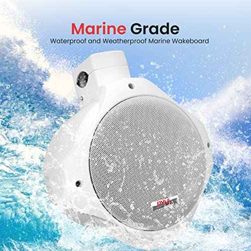 Pyle Waterproof Marine Wakeboard Tower Speakers - 6.5in Dual Subwoofer Speaker Set and 1¡± Tweeter with 200 Watt Power - 2-way Boat Audio Stereo System with Mounting Bracket - 1 Pair - PLMRW65 (White)