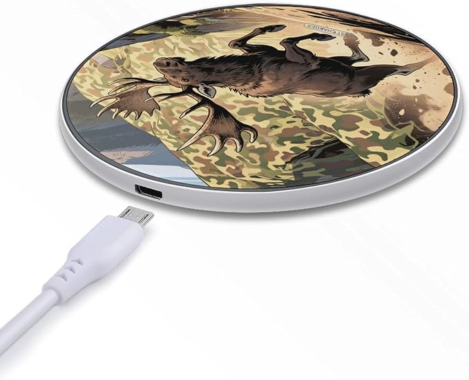Hunting Camo Deer Wireless Charger with USB CableAluminum Alloy Frame 10W Max Compatible Fast Wireless Charging Pad- 3.2ft Cable Included for Travel Home Office Desk