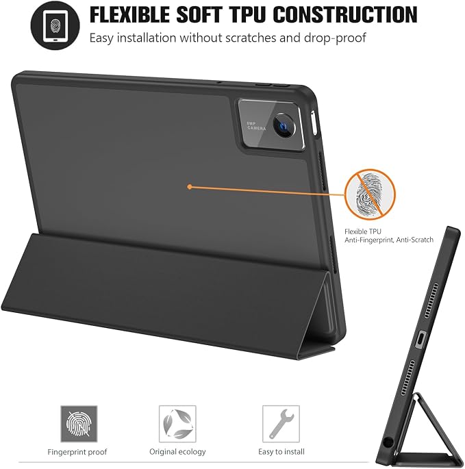 ProCase Full-Edge Case for Lenovo Idea Tab 11 2025 &amp Tab K11 Gen 2 | Slim Trifold Stand Cover with Shockproof TPU Back Pencil Holder &amp Full Protection - Black