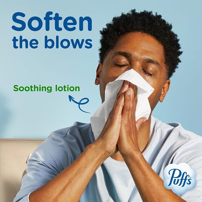 Puffs Facial Tissues Plus Lotion 24 Family Rectangle Boxes 124 Facial Tissues per Box Allergies and Colds (Packaging May Vary)
