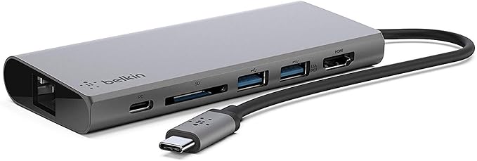 Belkin USB-C Hub, 6-in-1 Multi-Port Docking Station for iPad, iPad Pro, iPad mini, MacBook, & More - 60W Power Delivery 3.0, 4K HDMI USB-A Ethernet & SD Card Ports
