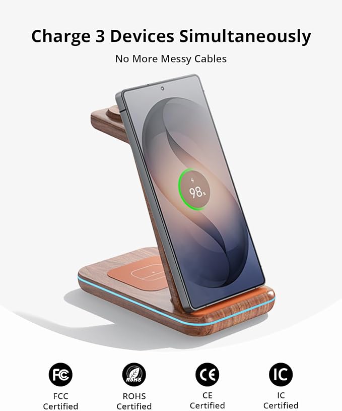 Wireless Charger for Samsung&ampAndroid: JoyGeek 3 in 1 Charging Station for S26/S25/S24/S23/S22/S21/S20/Note20/Z Fold&ampFlip Galaxy Watch8/7/6/5/4/3/Active2/1 Buds 3 Pro