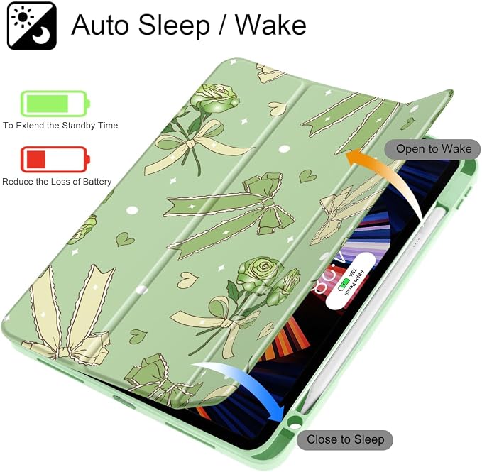 Tuiklol for iPad Pro 11 Inch 4th / 3rd / 2nd / 1st Gen (2022 2021 2020 2018) Case -Built-in Pencil Holder Shockproof Cover Clear Transparent Back Shell with Auto Wake/Sleep Black Flower