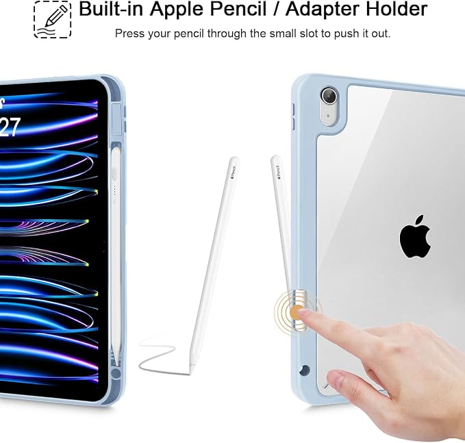 Mektron Case for 2026 iPad Air 11 inch M4 8th (M3 2025 7th /M2 2024 6th) Compatible with iPad Air 10.9 (2022 5th Gen /2020 4th Gen) Shockproof Clear Shell Blue Bows &amp Flowers
