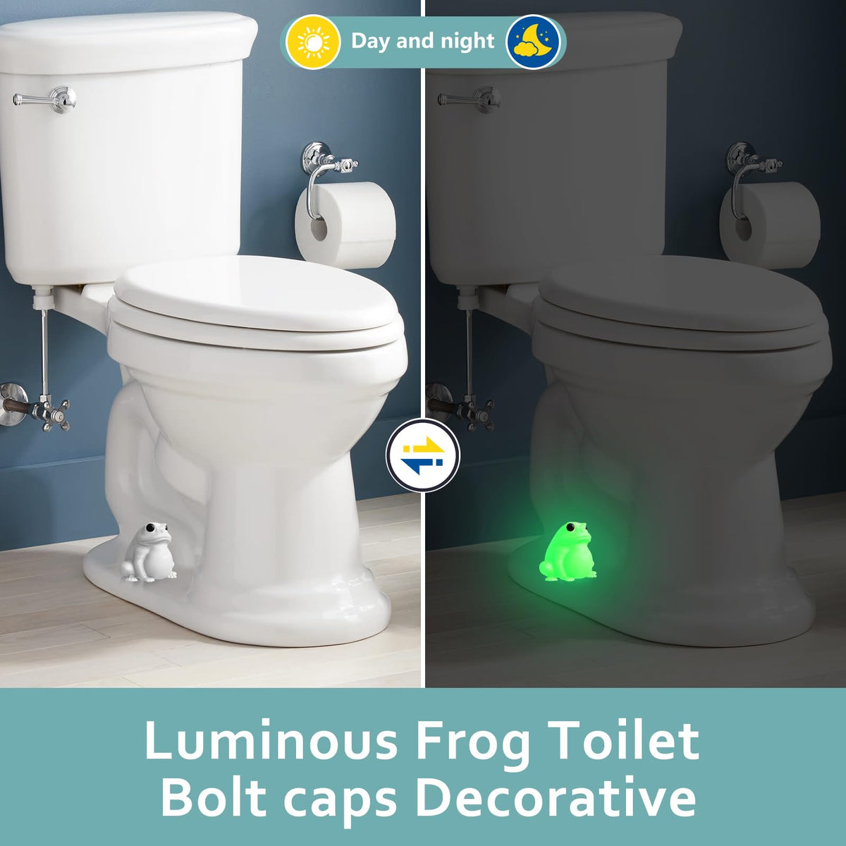 boeemi Frog Toilet Bolt Covers Decorative Glow in The Dark- 2PCs Toilet Screw Caps Luminous Green PLA Cute Bathroom Decor Accessories Push-on Install