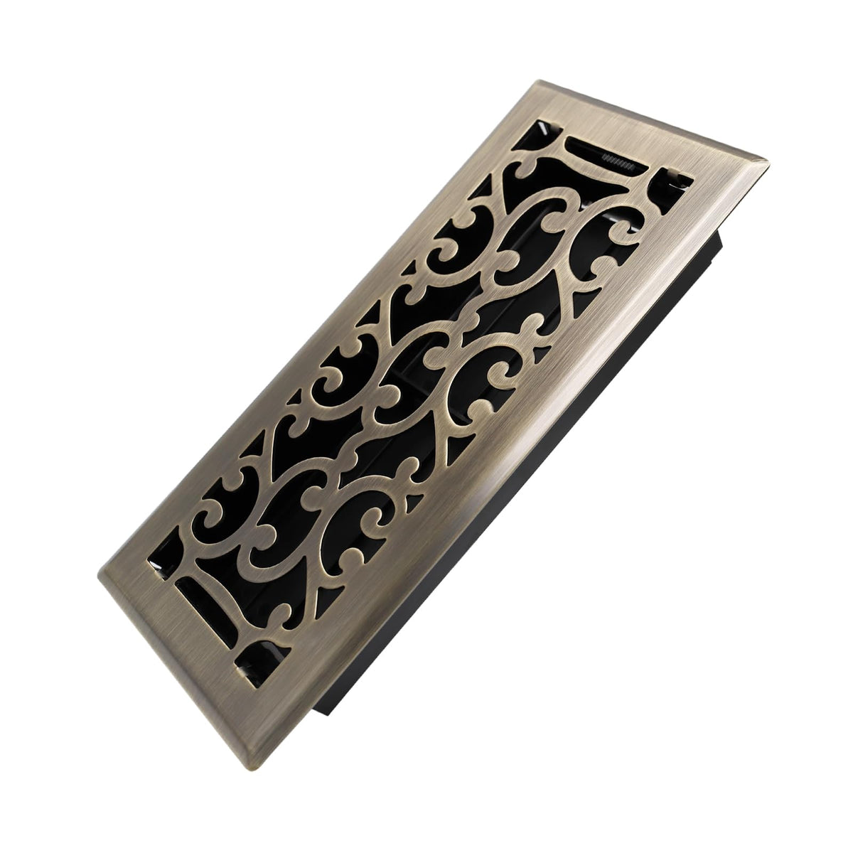 Howeall 4x10 Inches Heavy Duty Walkable Floor Register - Easy Adjust Air Supply Lever Decorative Floor Vent Covers - Savannah Design Vent Covers for Home - Antique Brass