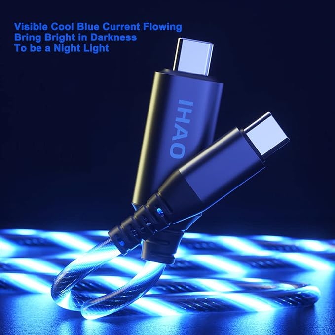 IHAO Multi Ports Charger Cable 3 Combinations in One Cable USB A to USB C/Micro USB PD Fast Charging Cord Lighted Up LED Flowing Compatible with Almost All Kinds of Electric Device-39Inches Blue