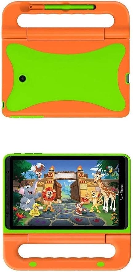 Verizon Rugged Case for Ellipsis 8 Tablet | Ellipsis Kids Tablet | Shockproof Light-Weight Kickstand Handle - Orange/Neon Green