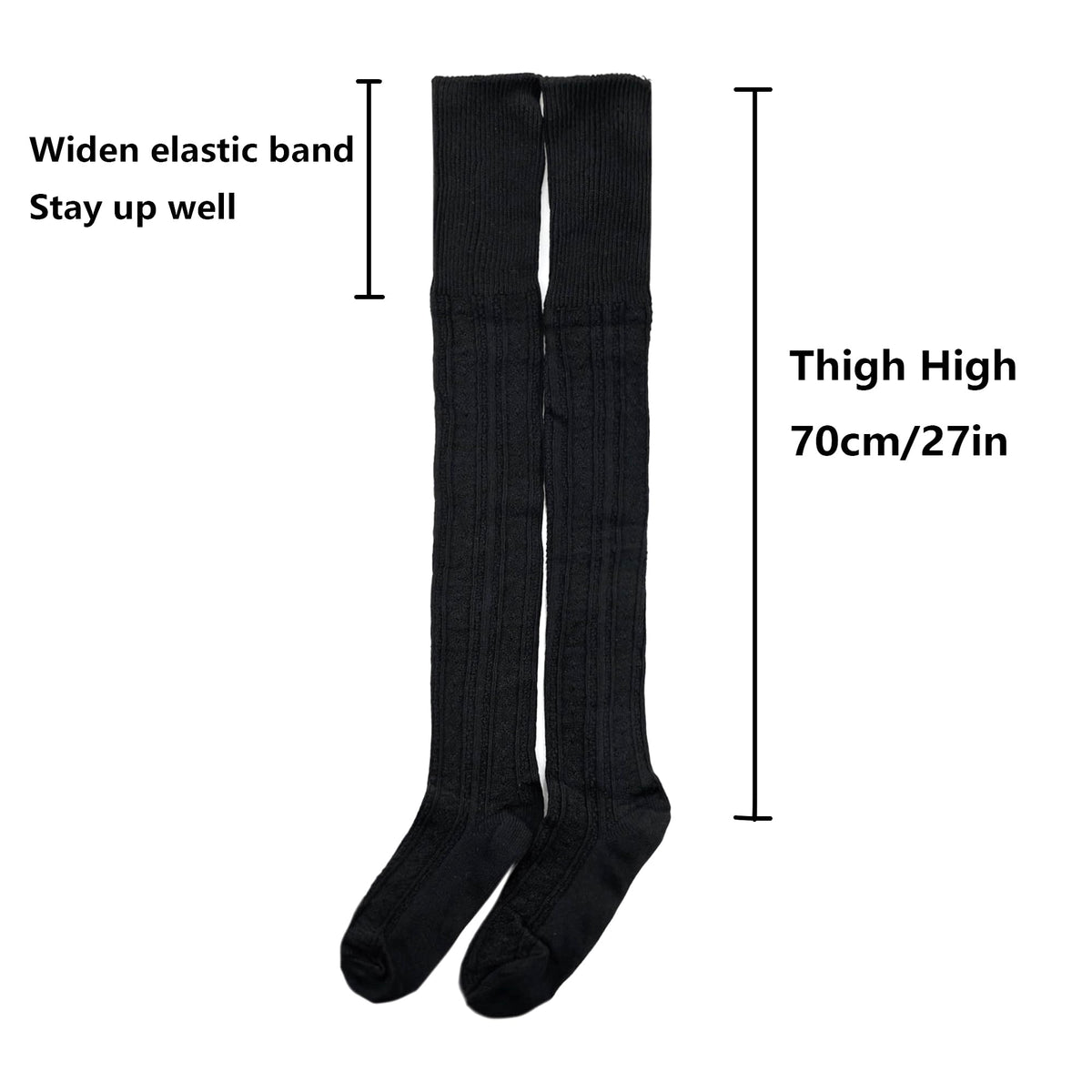 Bestjybt Women Extra Long Thigh High Socks Cotton Knit Over Knee Socks Warm Thick Leg Warmer Boot Stockings (US, Alpha, One Size, Regular, Regular, Black)