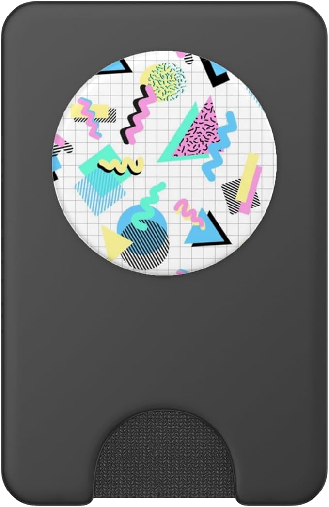 Aesthetica Retro 80's 90's Geometric Pattern Pop Socket PopGrip for Most Devices with Smooth Hard Plastic Cases - Black Multicolor