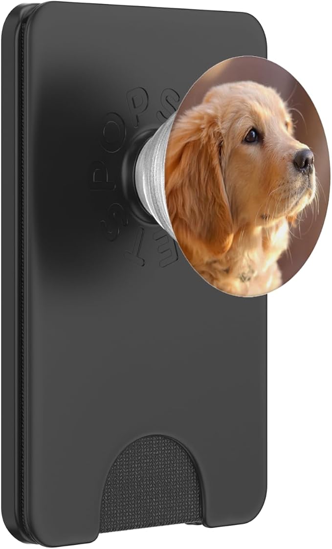 Nikitea Golden Retriever Puppy PopSocket Adhesive PopGrip - Cell Phone Grip Stand - Black - Animal Print - Compatible with Most Phones Tablets and Cases