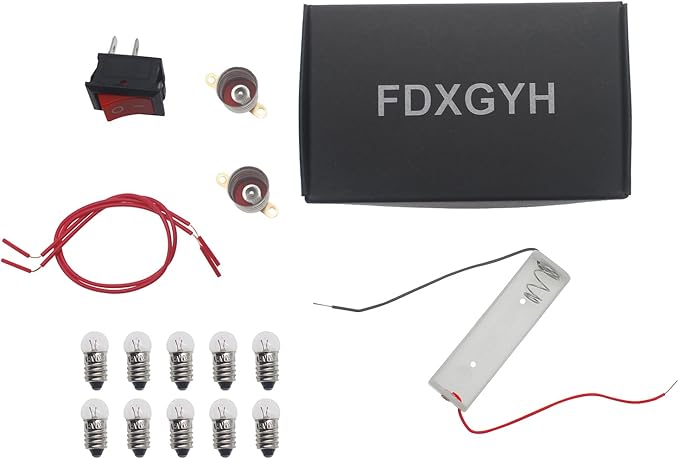 FDXGYH 1 Pack Electrical Circuit Experiment Kit DIY Circuit Experiment Small Bulb Lights up Kit Battery Box Lamp Holder Switch for Home School Educational Kit (1.5V)