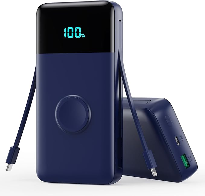 Portable Charger 40800mAh for iPhone with 2 Built-in Cable and iWatch Charger, 5-in-1 25W PD Fast Charging USB C Power Bank,QC4.0 LED Display Battery Pack for iPhone 16/15/14/13/12,Android,Apple Watch
