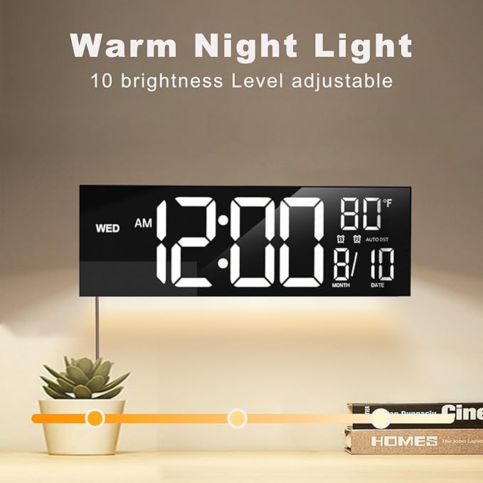 JALL 13" Large Digital Wall Mount Clock, Count Down Timer, Alarm, Big LED, DST, Temperature for Living Room Classroom Desk, Xmas, Birthday Gift for Senior Mom Dad, White