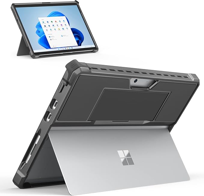 MoKo Case Fits Microsoft Surface Pro 8 13 2021 Release Tablet Black | All-in-One Protective Rugged Cover Case Hand Strap Compatible with Type Cover Keyboard