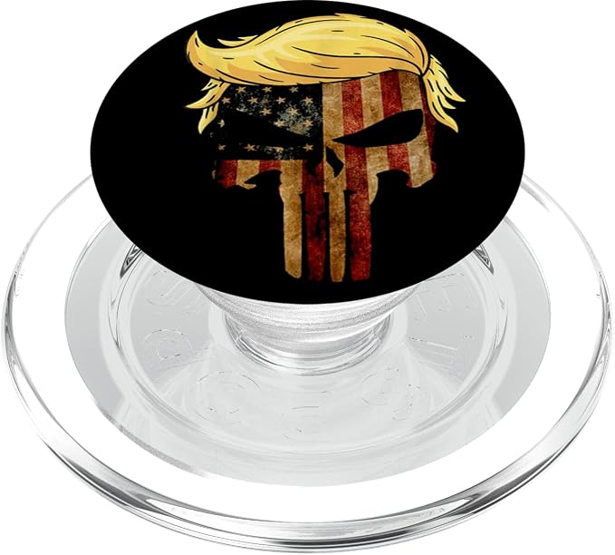 Skull with iconic Trump Hair president Flag America Tshirt PopSockets Adhesive PopGrip