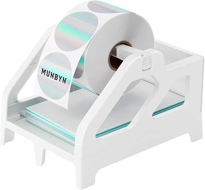 MUNBYN 130B Bluetooth Thermal Label Printer+Thermal Direct Shipping Label (Pack of 500 4x6 Per Roll Labels)+White Label Holder