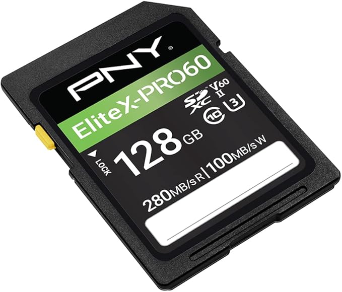 PNY 128GB EliteX-PRO60 UHS-II SDXC Memory Card - R280MB/s W100MB/s, U3, V60, 4K UHD, Full HD, UHS-II for Professional Photographers & Content Creators, DSLR Mirrorless Cameras, Advanced Video Cameras