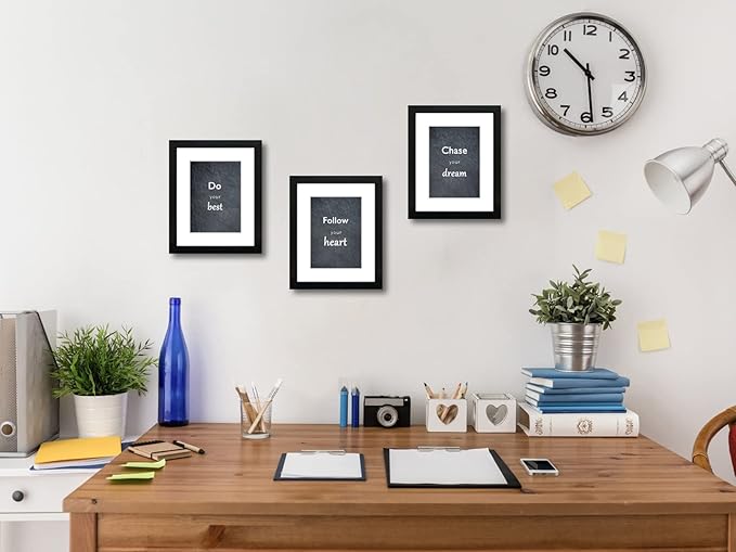8x10 Picture Frame Set of 3 with Real Glass for Pictures 5x7 with Mat or 8x10 Without Mat, Wall Mounting or Tabletop display Photo Frames in Black