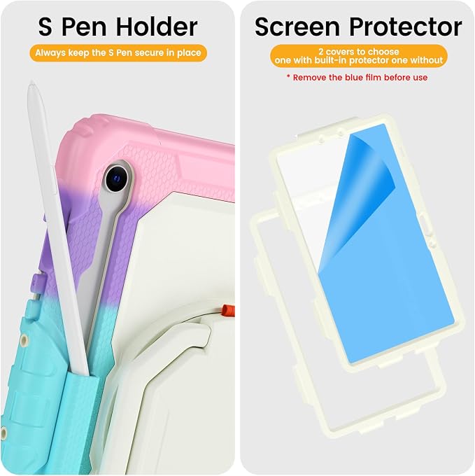 HXCASEAC Case for Galaxy Tab S10 lite / S10 FE / S9 FE 10.9 Inch Shockproof | 360° Rotating Stand | S Pen Holder | Screen Protector | Shoulder Strap | Samaung S10 Lite Tablet Case Kids Black