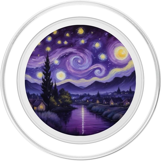 Purple Night Sky Landscape Illustration Print PopSockets PopWallet for MagSafe