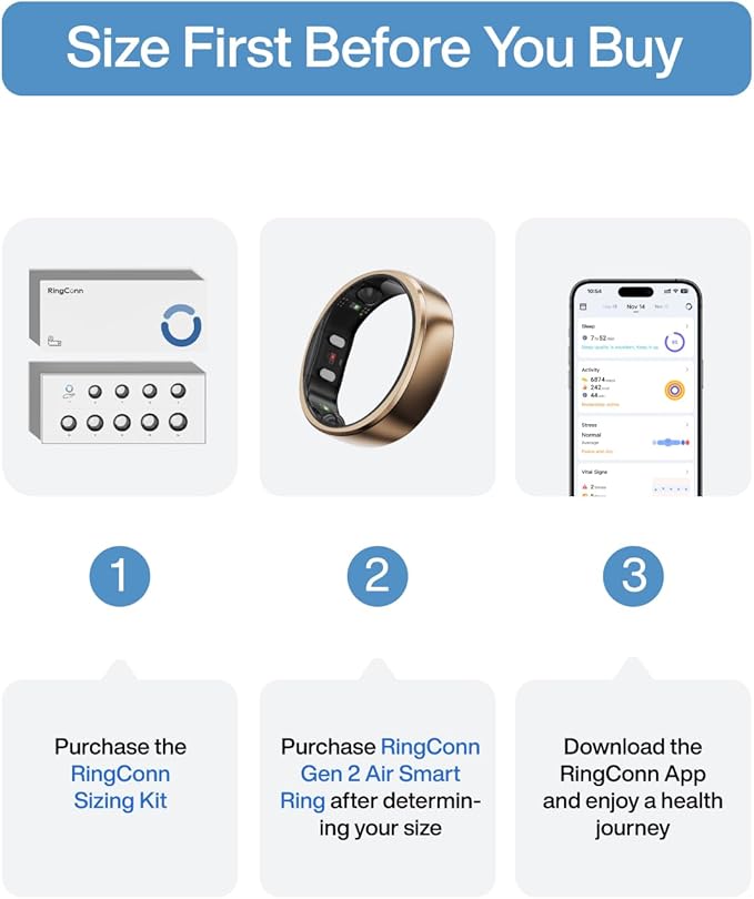 RingConn Gen 2 Air, Ultra-Thin AI Smart Ring, 10-Day Battery Life, Fitness/Sleep/Stress/HR Tracker for Women&Men, No App Fee for Standard Features, iOS & Android Compatible (Size 6, Dune Gold)