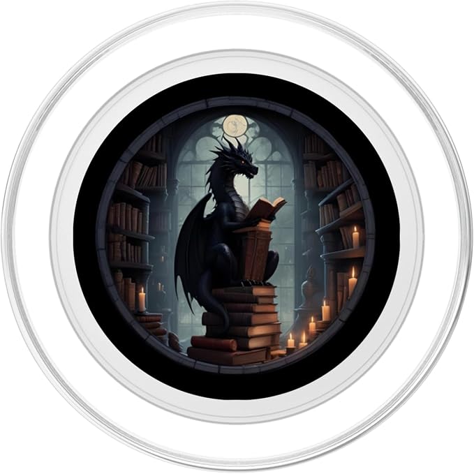 Librarian Dragon Gothic Goth Book Reading Lover PopSockets Adhesive PopGrip